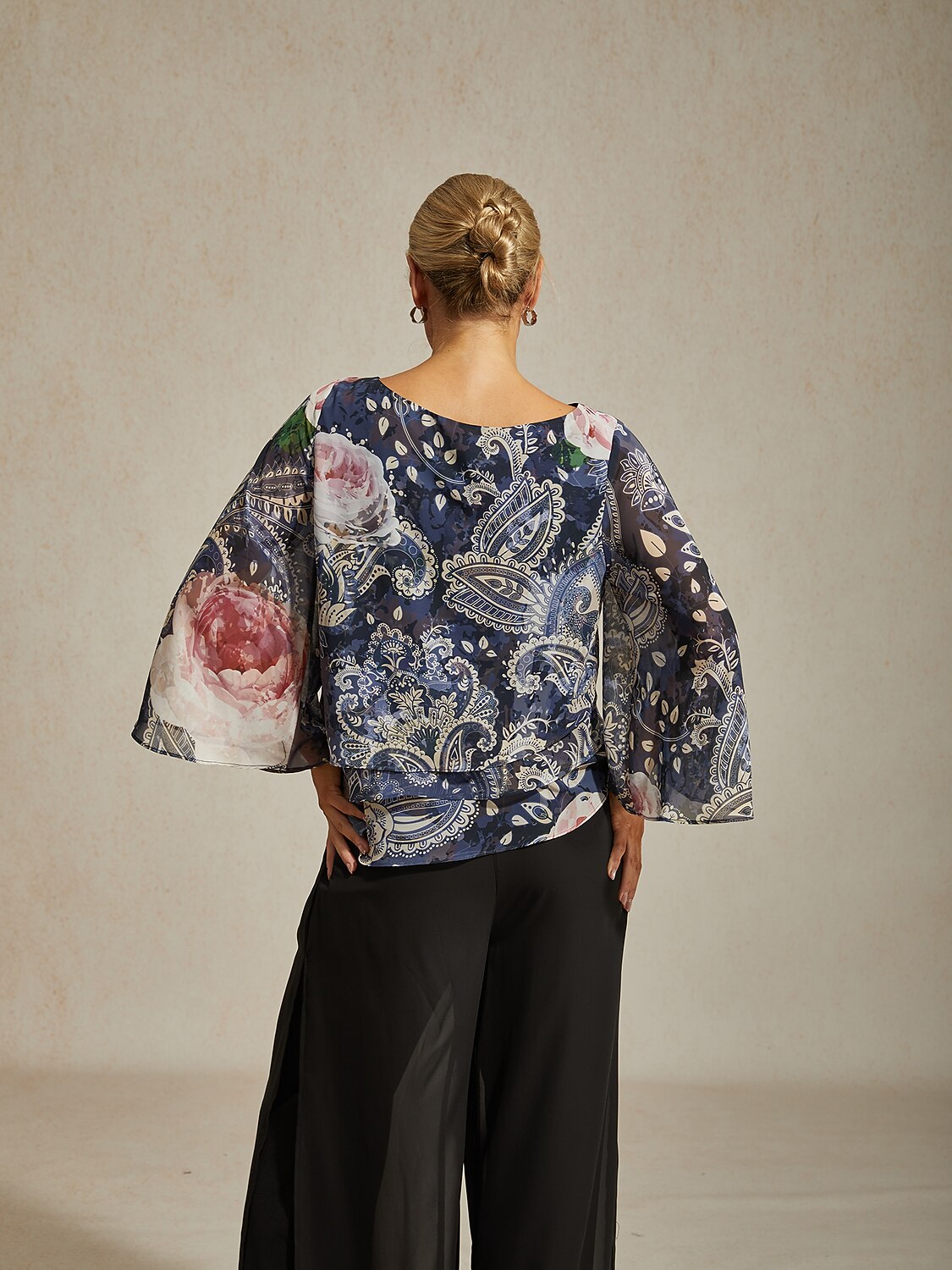 Green Paisley Botanical Print Layered Chiffon Blouse