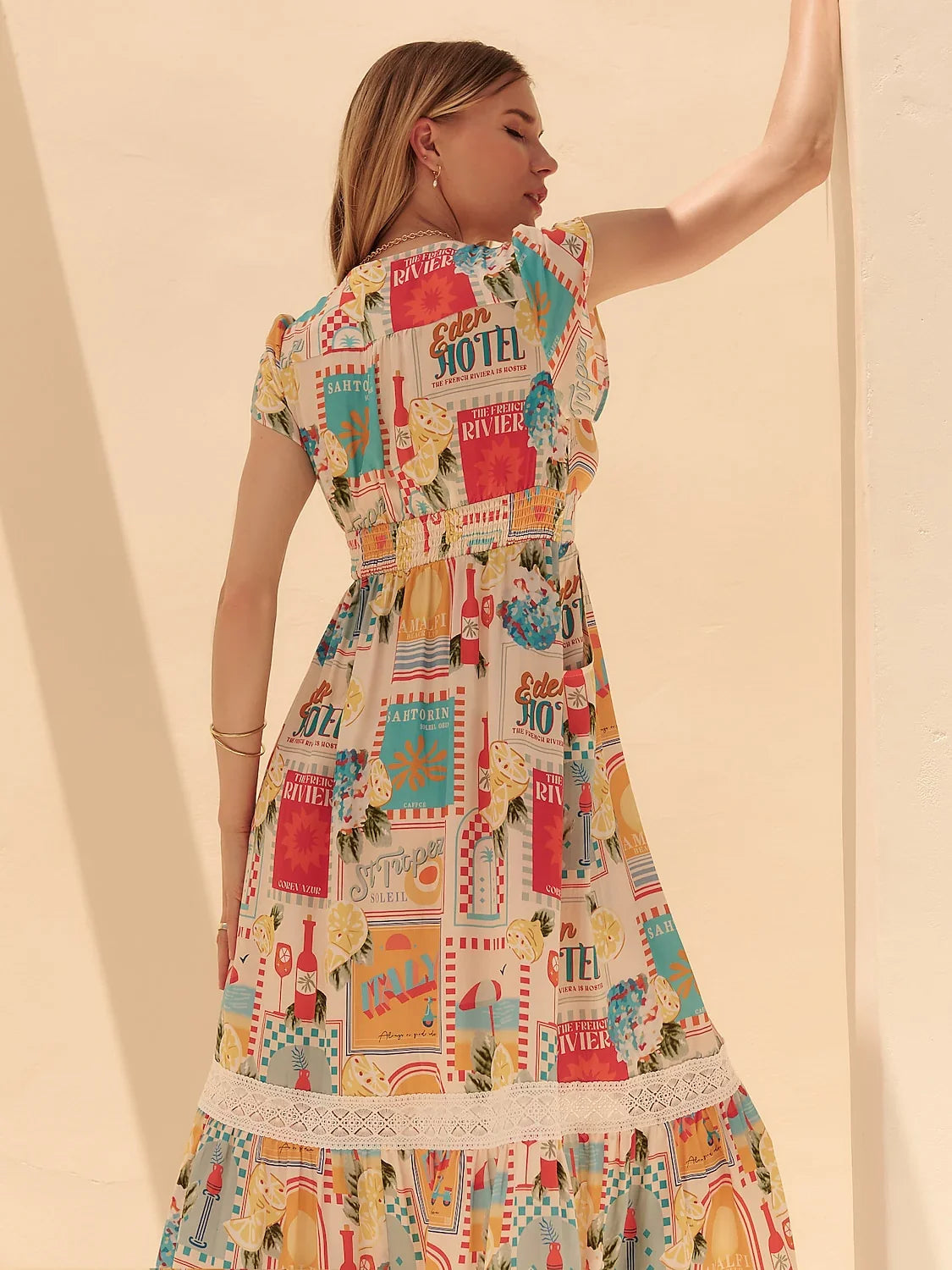 Ocean-Inspired Tencel Puff Balloon Sleeves Maxi Vacation Dress