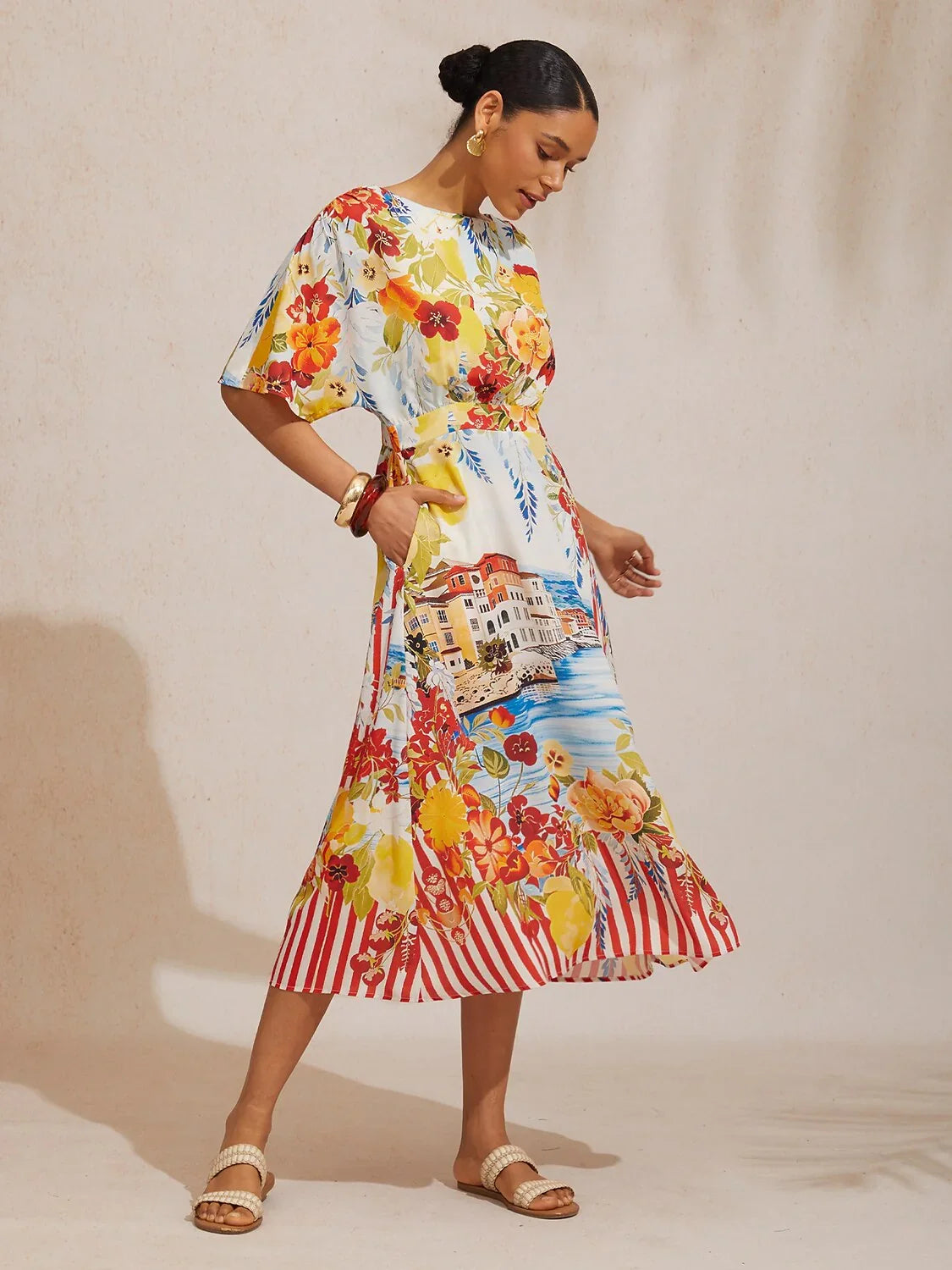 Santorini Summer Chiffon Elastic Waist Maxi Dress
