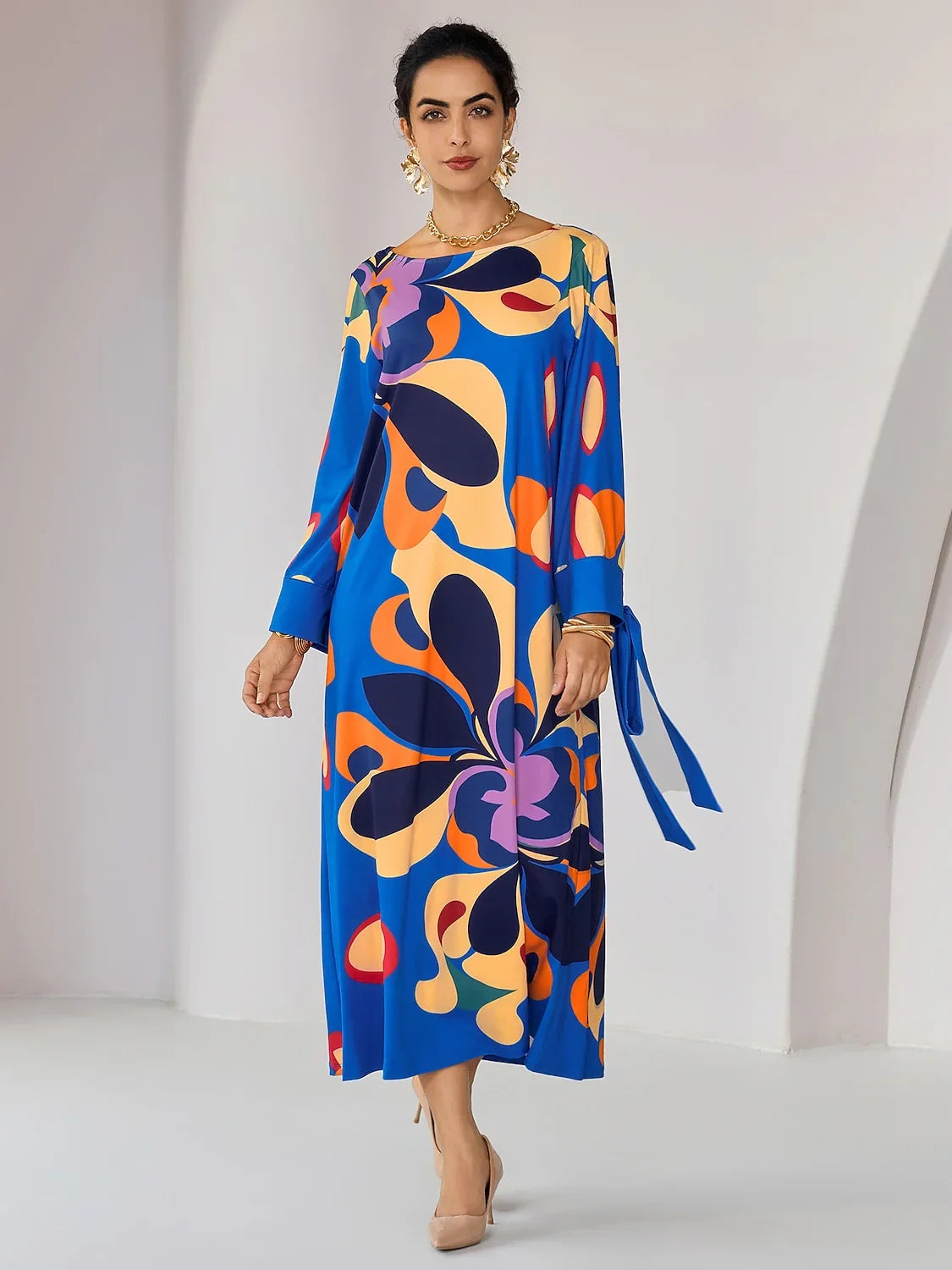 Loose Floral Print Midi Dress