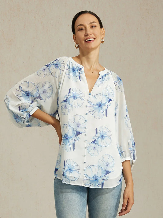 Elegant Ink Floral Chiffon Blouse