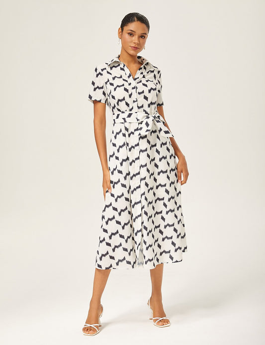 Vestido Geométrico Monocromático Efecto Lino