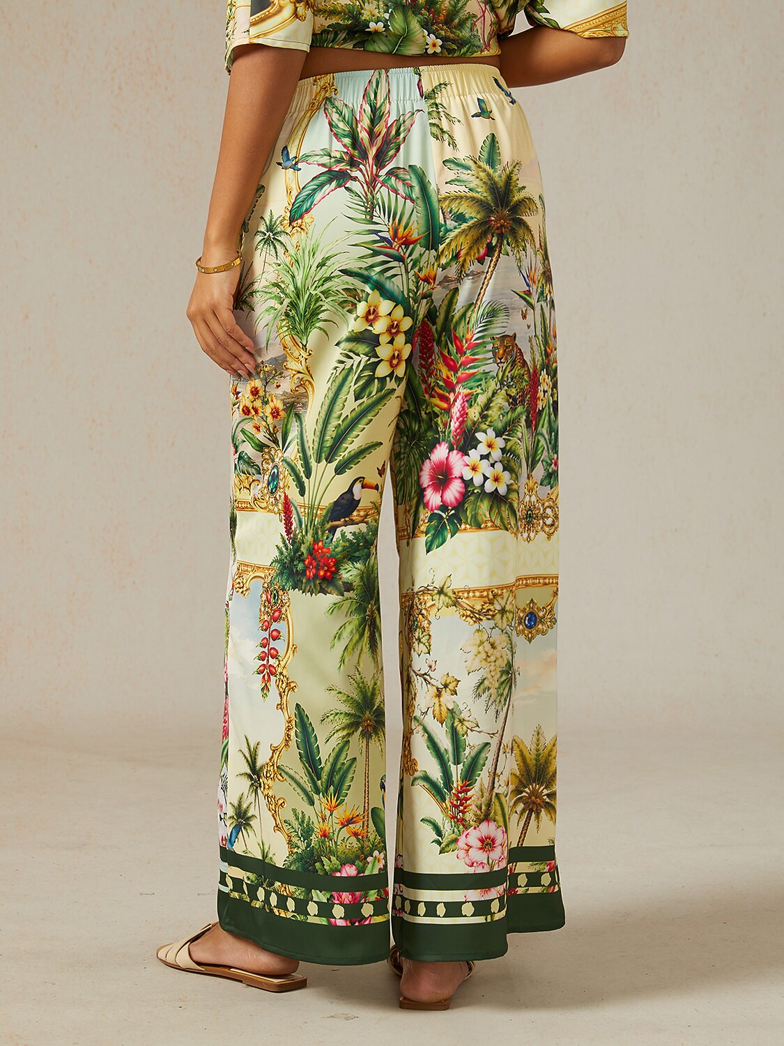 Verdant Garden Muse Silky Satin Wide Leg Pants