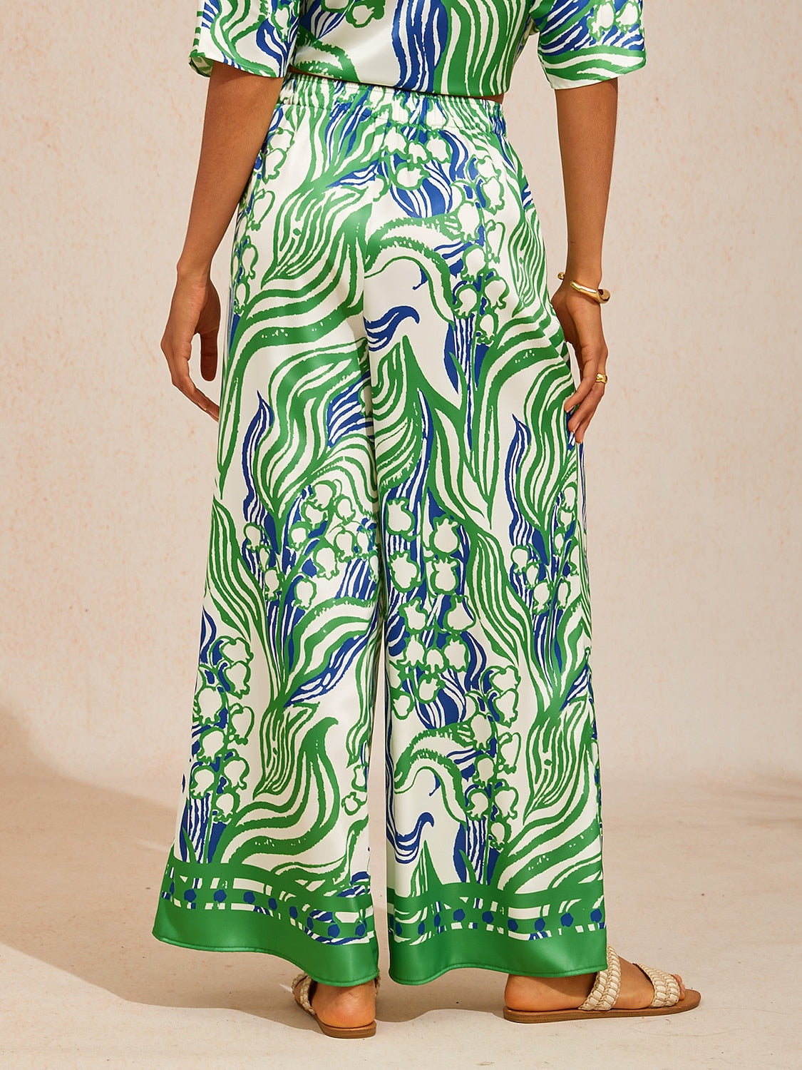 Wild Hibiscus Dream Silky Satin Wide Leg Pants