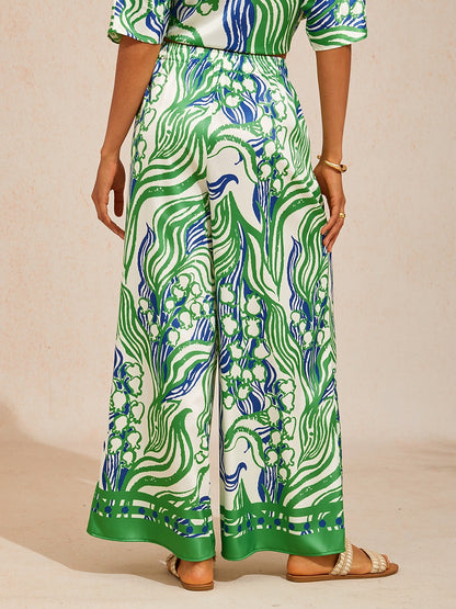 Wild Hibiscus Dream Silky Satin Wide Leg Pants