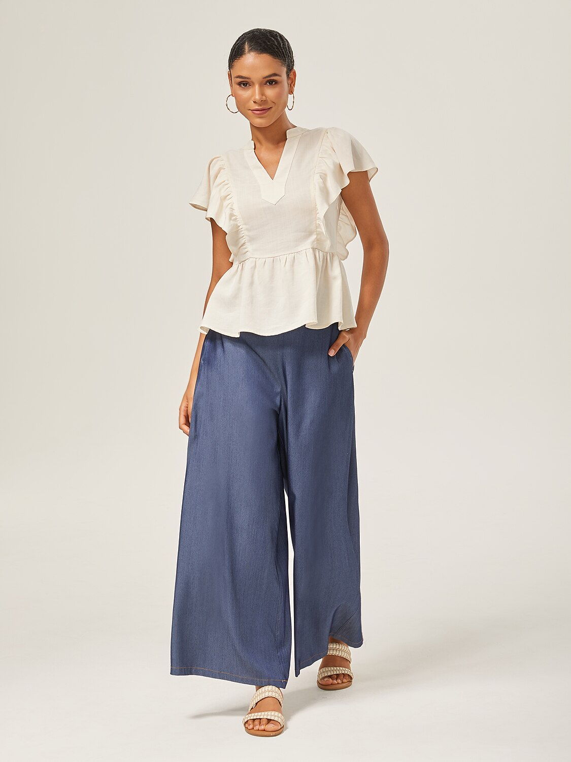 Alltagstaugliche lässige Tencel-Denim-Hose mit weitem Bein