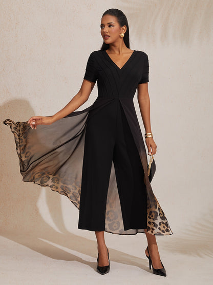 Chiffon Knit Gradient Leopard Print Flowing Elegant Jumpsuit