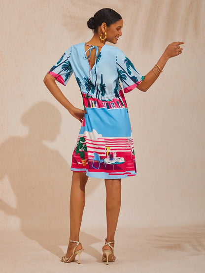 Santorini Summer Silky Satin Mini Dress