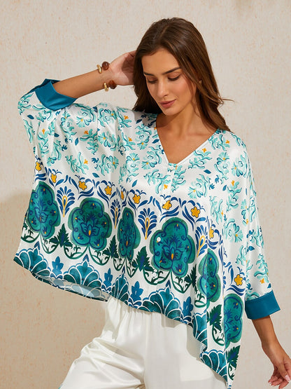 Jade Palace Garden Silky Satin Batwing Top