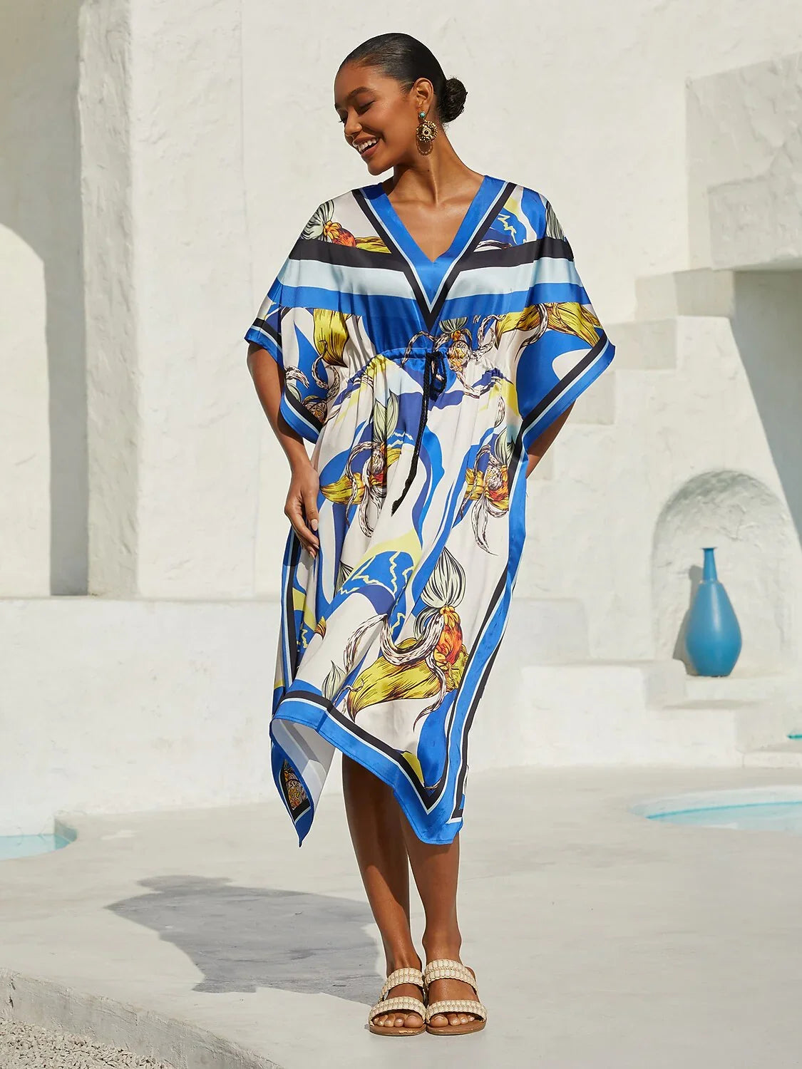 Ocean Orchid Silky Satin Kaftan
