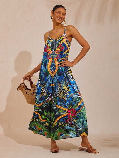 Jungle Wild Party Silky Satin Feather Jumpsuit