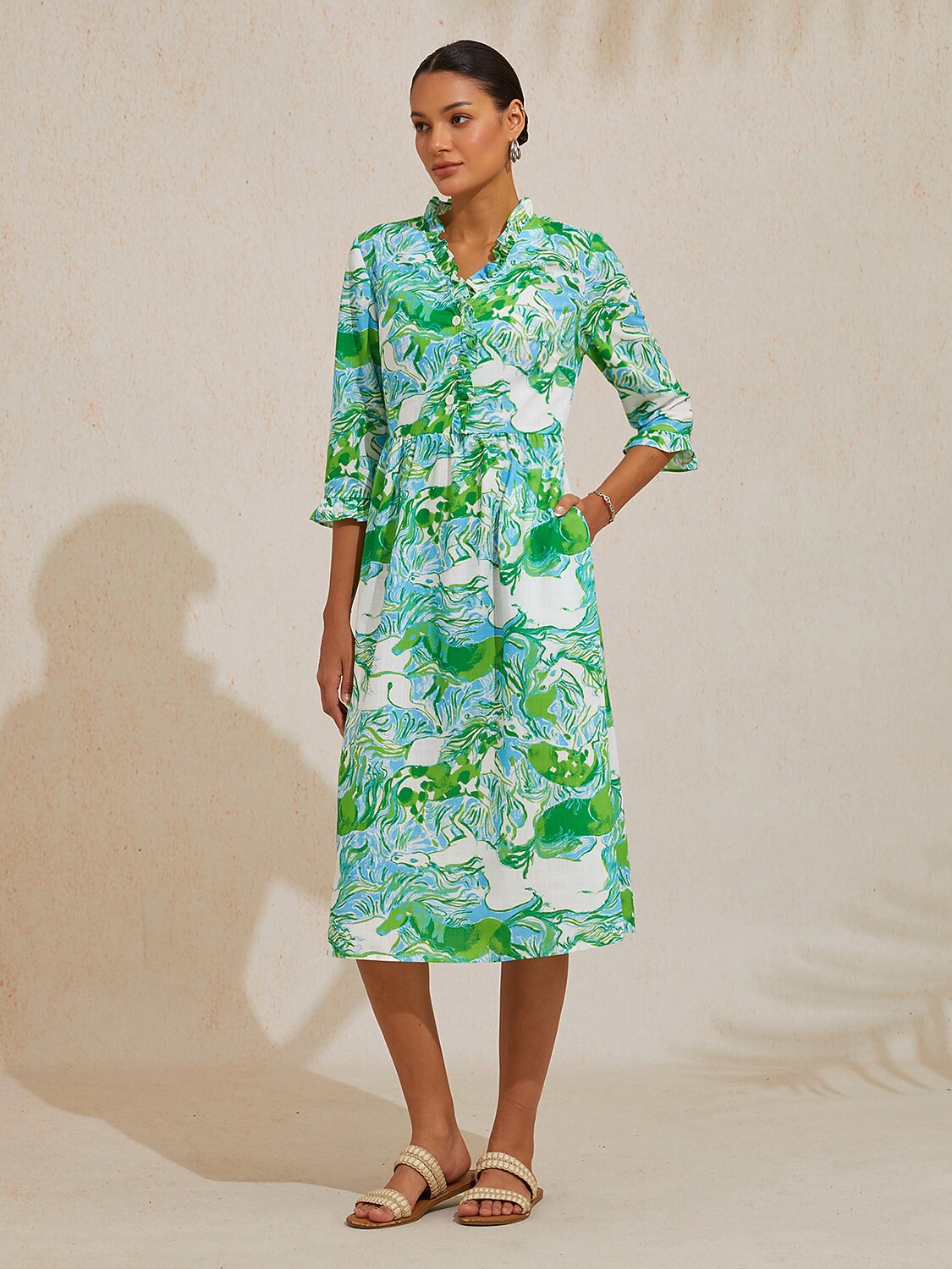 Graphic Art Mustang Linen Look Midi Dress