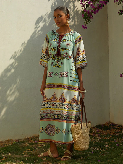 Ethnic Totem Flowy Chiffon Maxi Dress