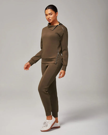 Brown Elastic Waist Stretch Knit Pants