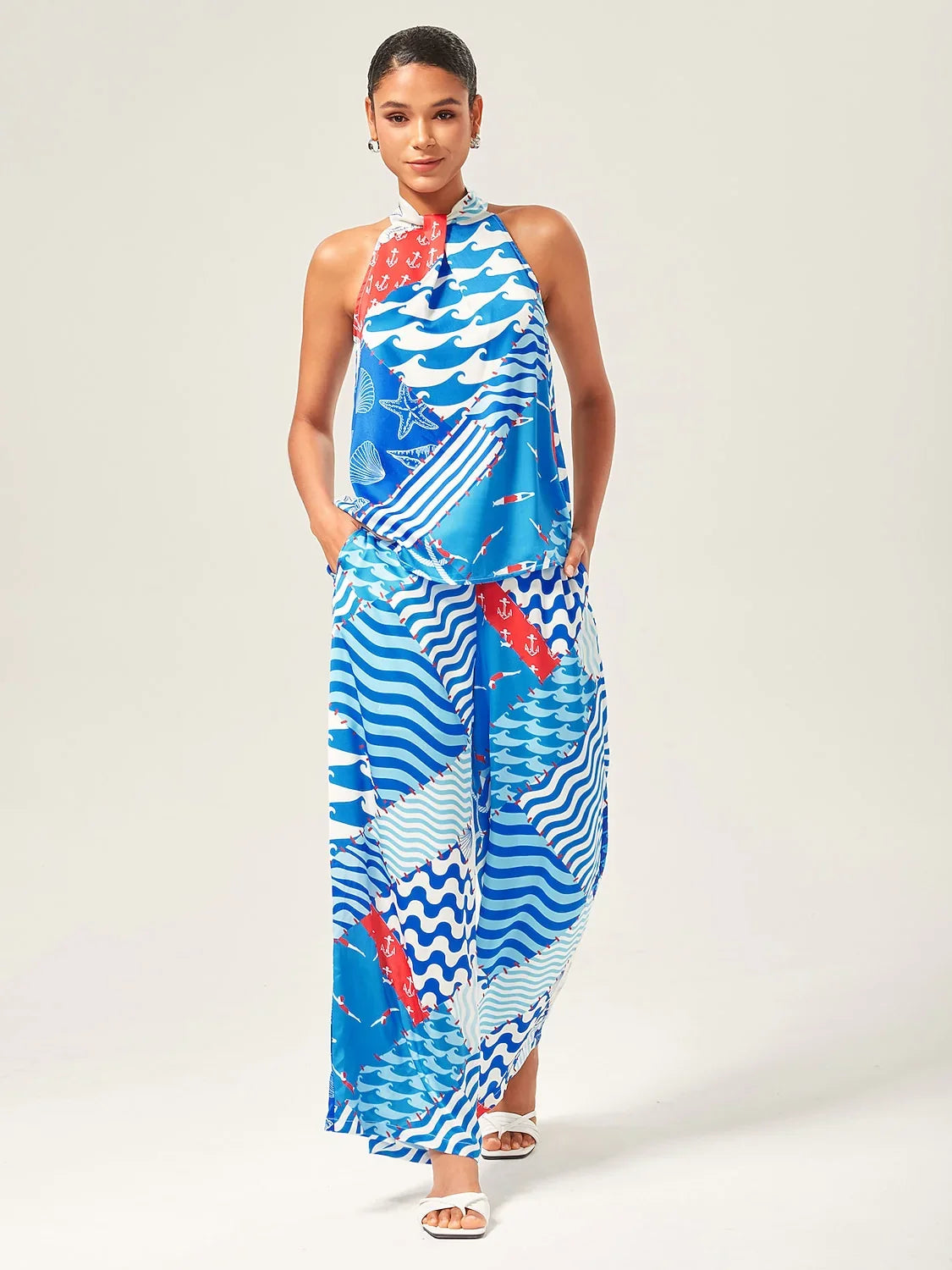Satin Ocean Inspired Geometric Print Set
