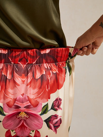Hawaii Palm Silky Satin Wrap Skirt