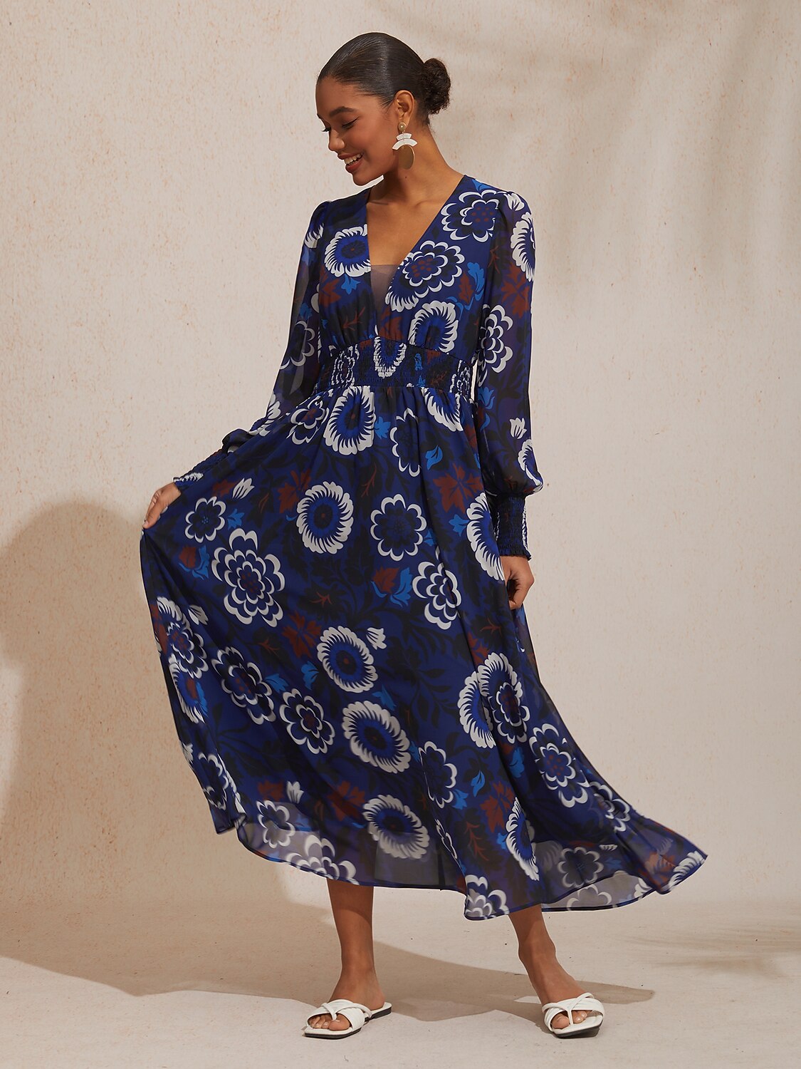 Chiffon Floral Composite Print Elegant Maxi Dress Banquet Vacation