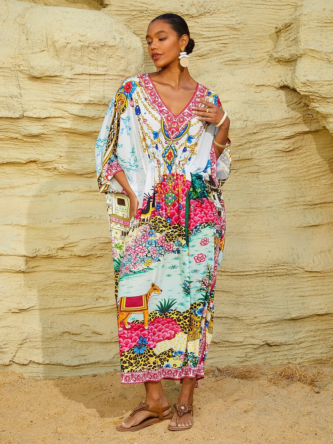 Dream Village Flowy Chiffon Batwing Sleeve Kaftan