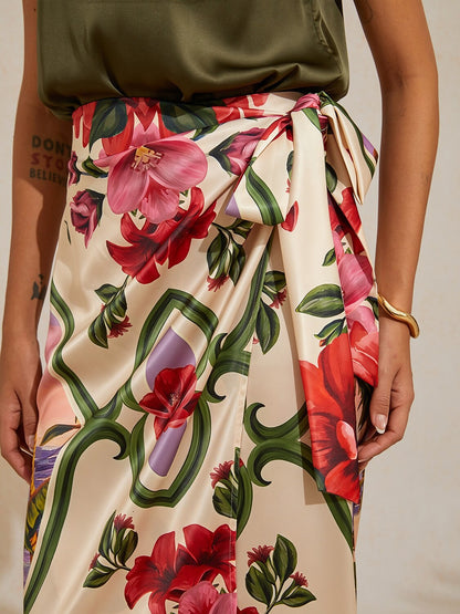 Hawaii Palm Silky Satin Wrap Skirt