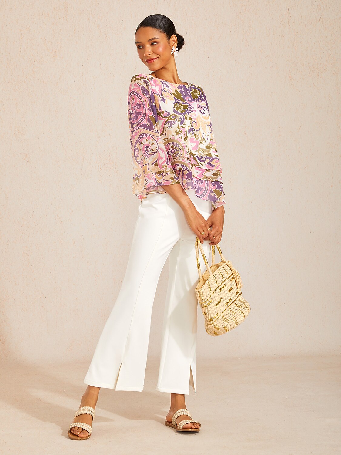 Ocean Paisley Flora Chiffon Layered Blouse