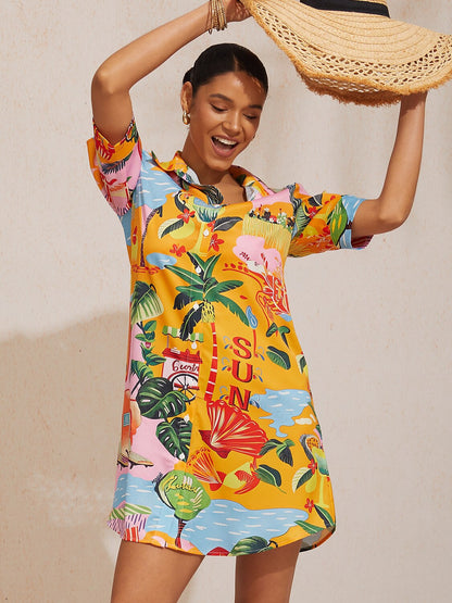Summer Escape Silky Satin Shirt Dress