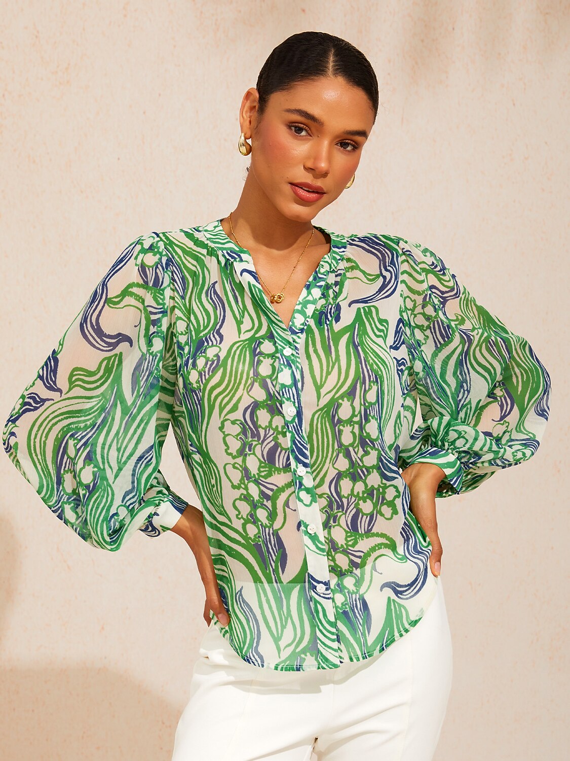 Abstract Bell Flower Flowy Chiffon Top