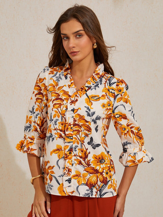 Amber Flora Muse Linen Look Blouse