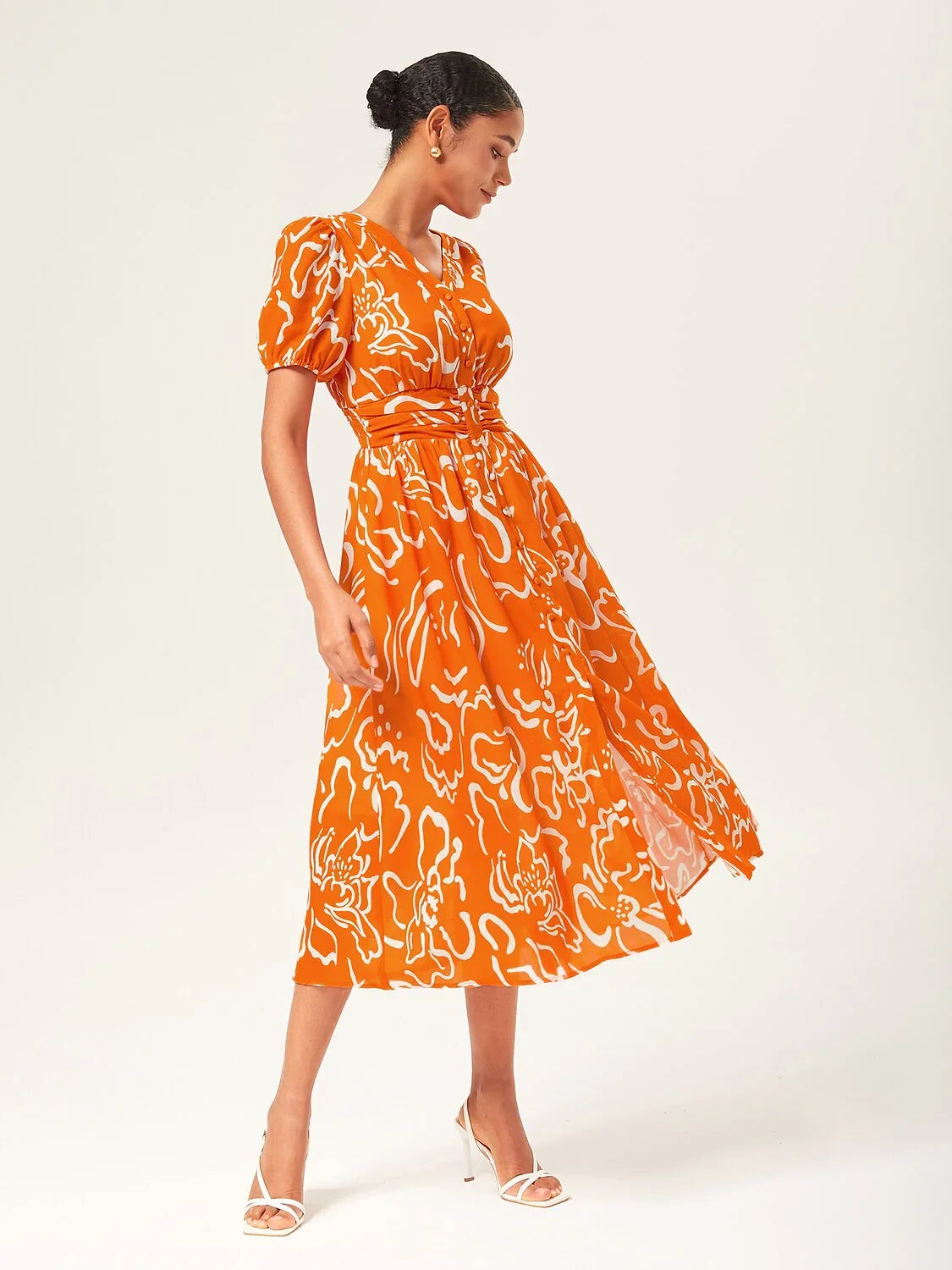 Abstract Art Print Linen-Like Maxi Dress