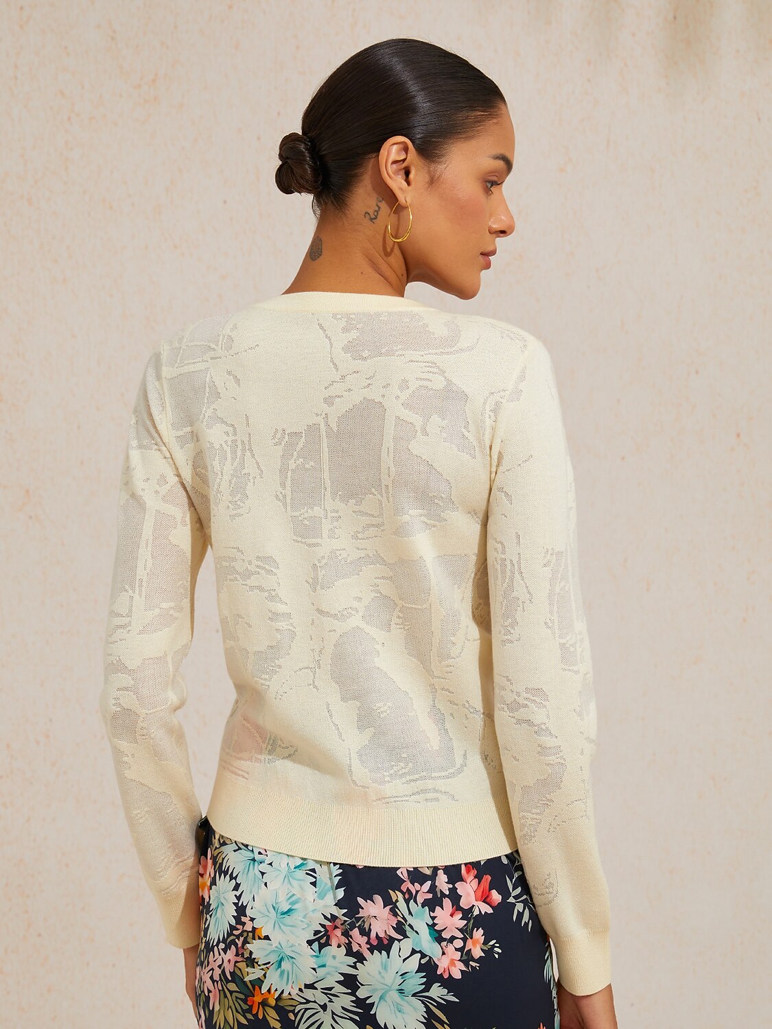 Organza Wool Blend Floral Knitwear Cardigan