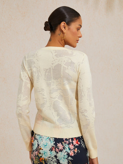 Organza Wool Blend Floral Knitwear Cardigan