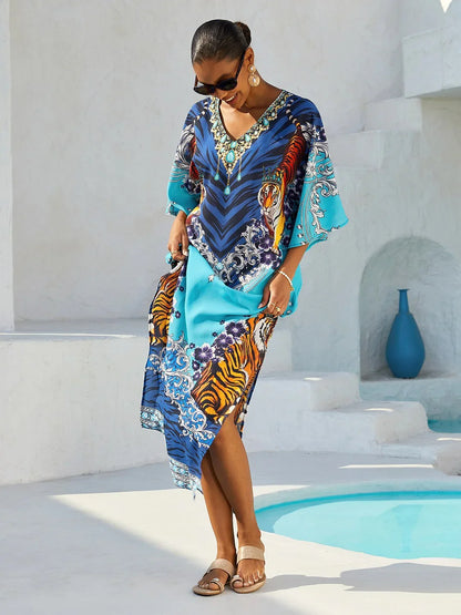 Indigo Tigress Flowy Chiffon Maxi Dress