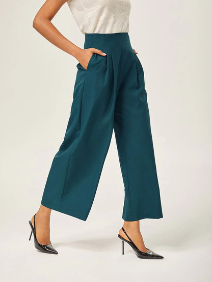 Lake Green Wool-Blend Slim Straight Pants