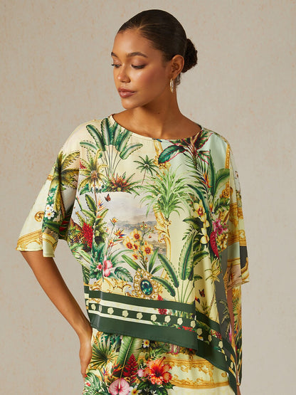 Verdant Garden Muse Silky Satin Dolman Sleeve Top