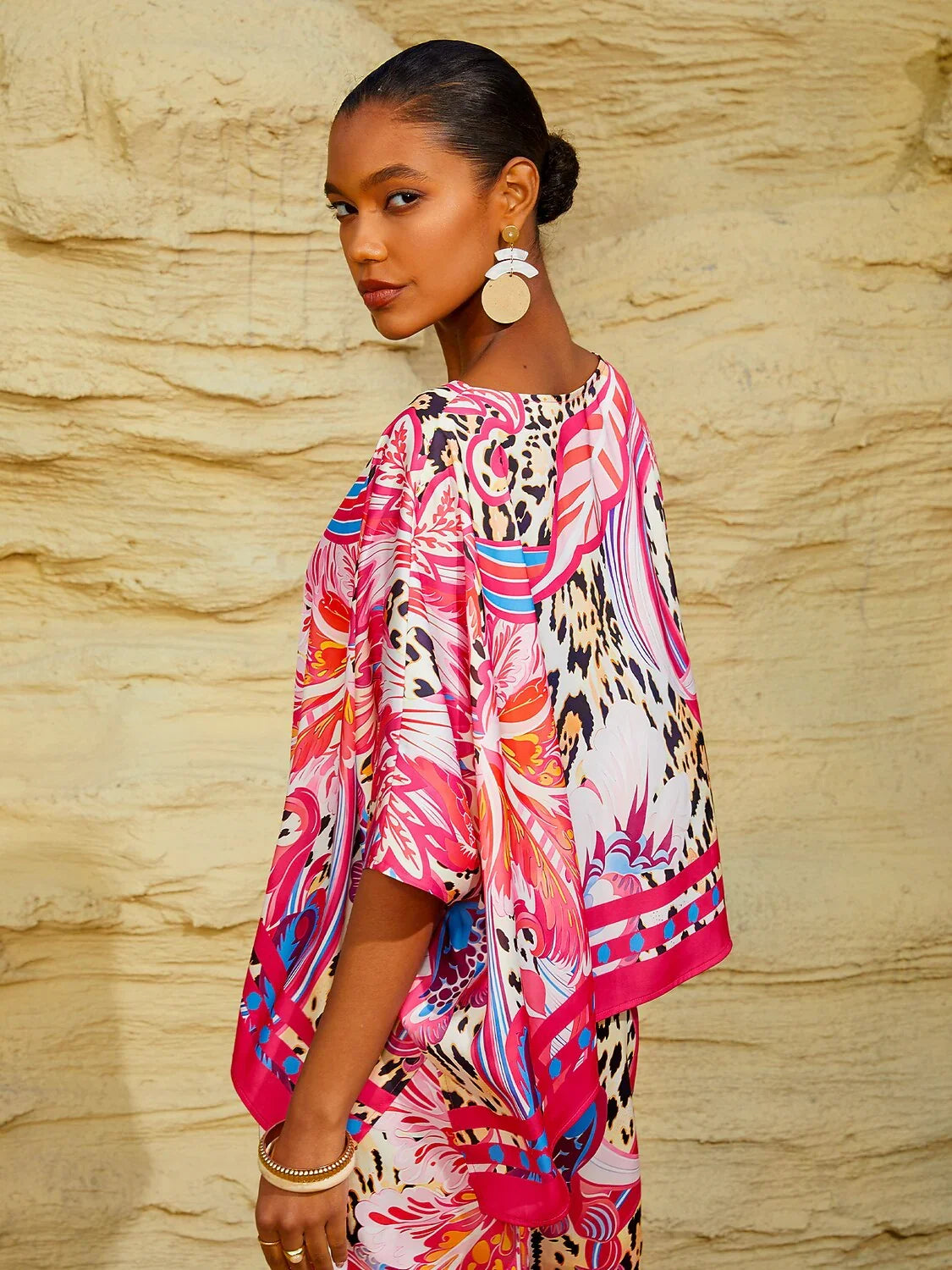Wild Hibiscus Dream Silky Satin Dolman Sleeve Top – ADOR