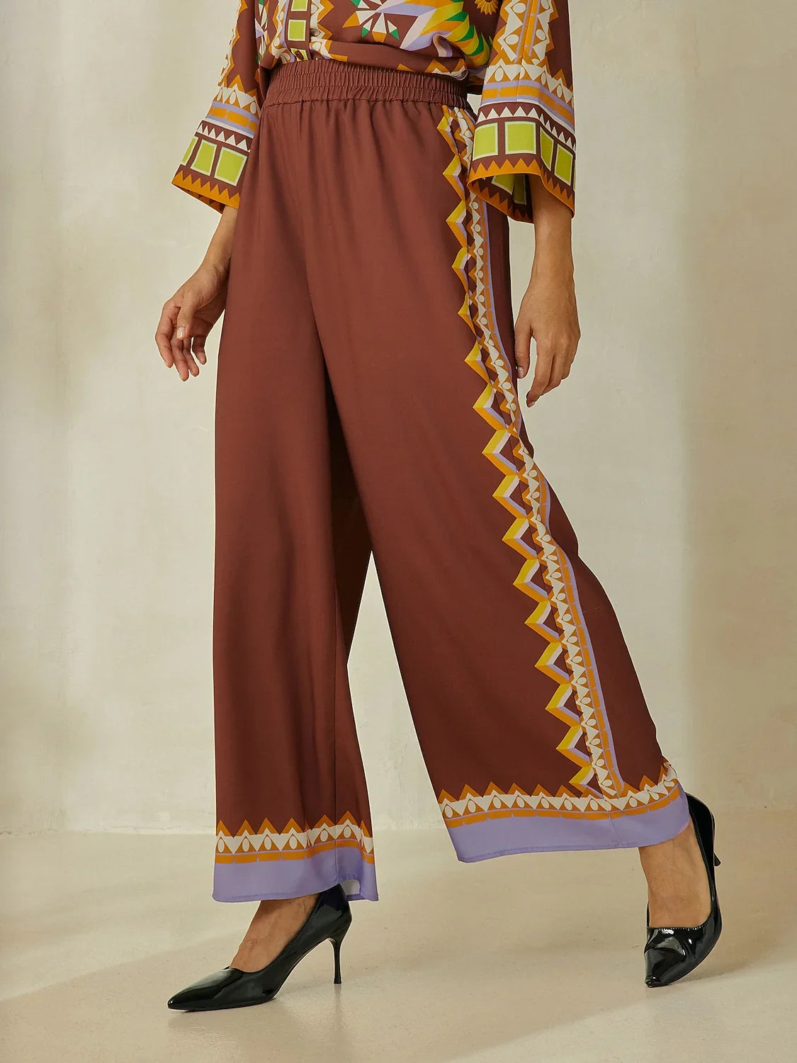 Pantalon culotte large style Bohème marron