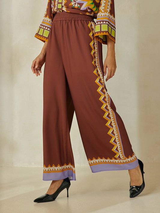 Brown Bohemia Style Wide Leg Culottes Pants