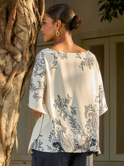 Noir Baroque Silky Satin Batwing Top