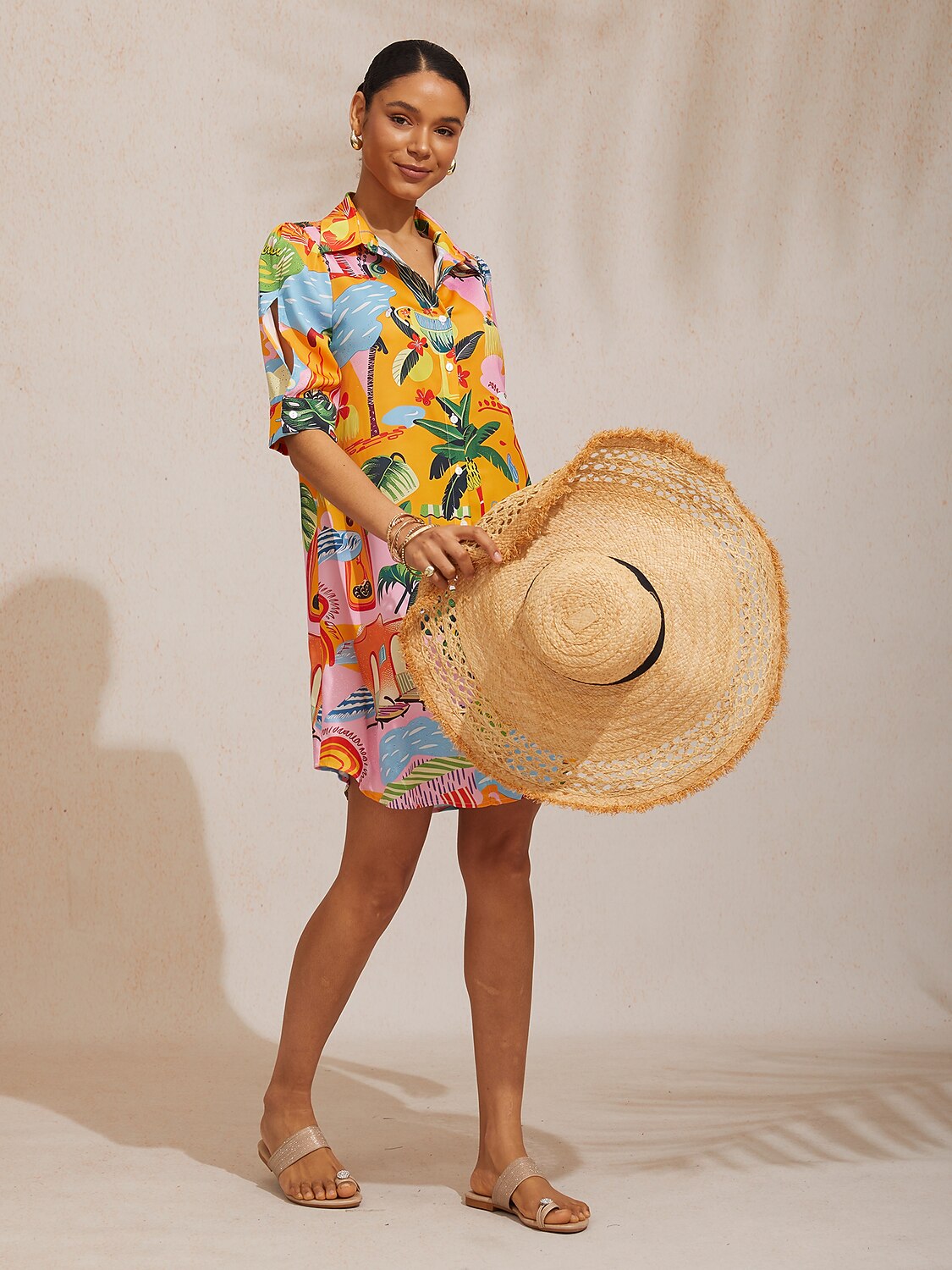 Summer Escape Silky Satin Shirt Dress