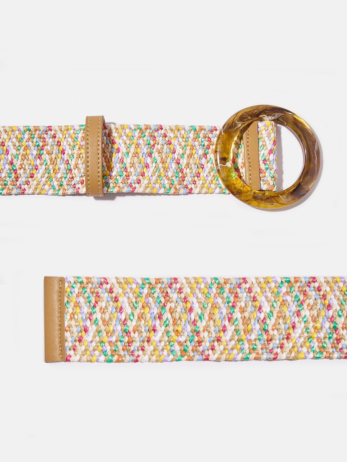 Colorful Stretch Straw Belt with Amber Buckle