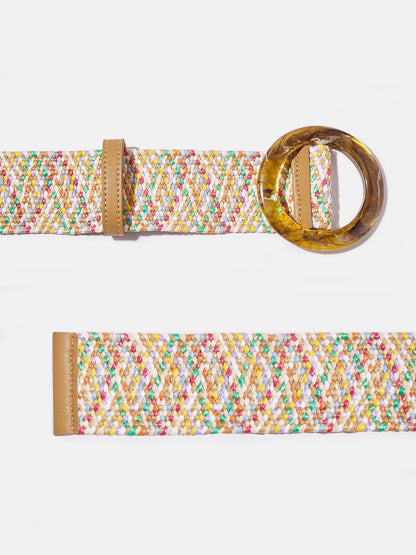 Colorful Stretch Straw Belt with Amber Buckle