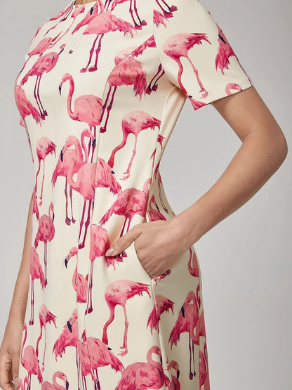 Flamingo Print Stretch Mini Dress