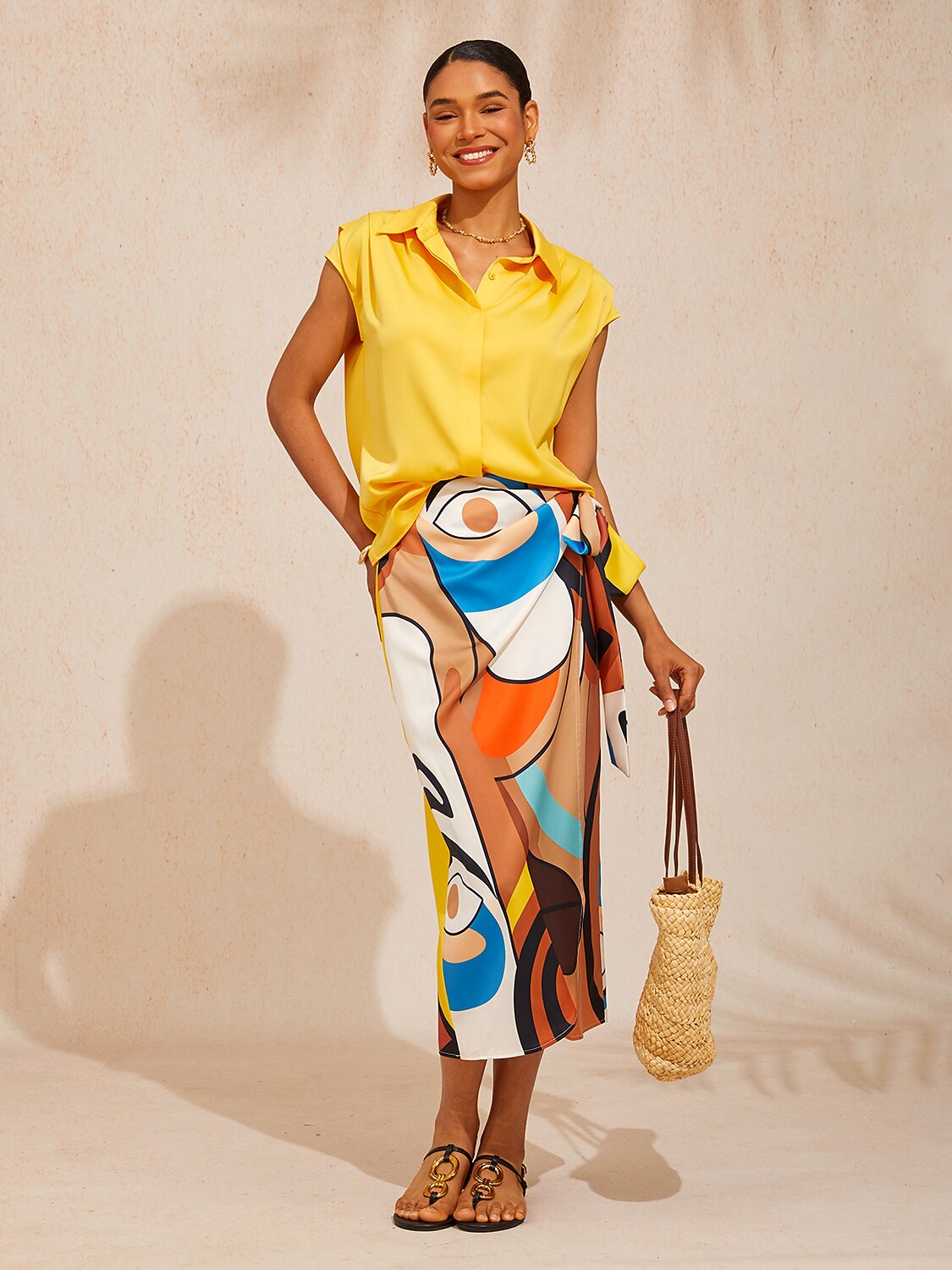Abstract Art Silky Satin Wrap Skirt