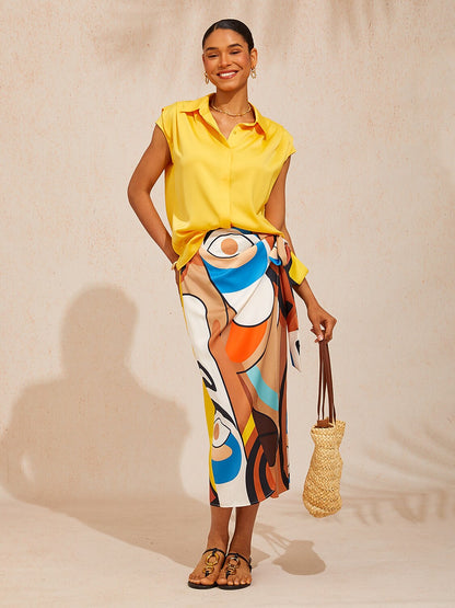 Abstract Art Silky Satin Wrap Skirt