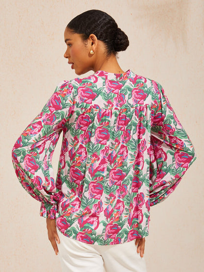 Fiery Pink Rose Viscose Blouse
