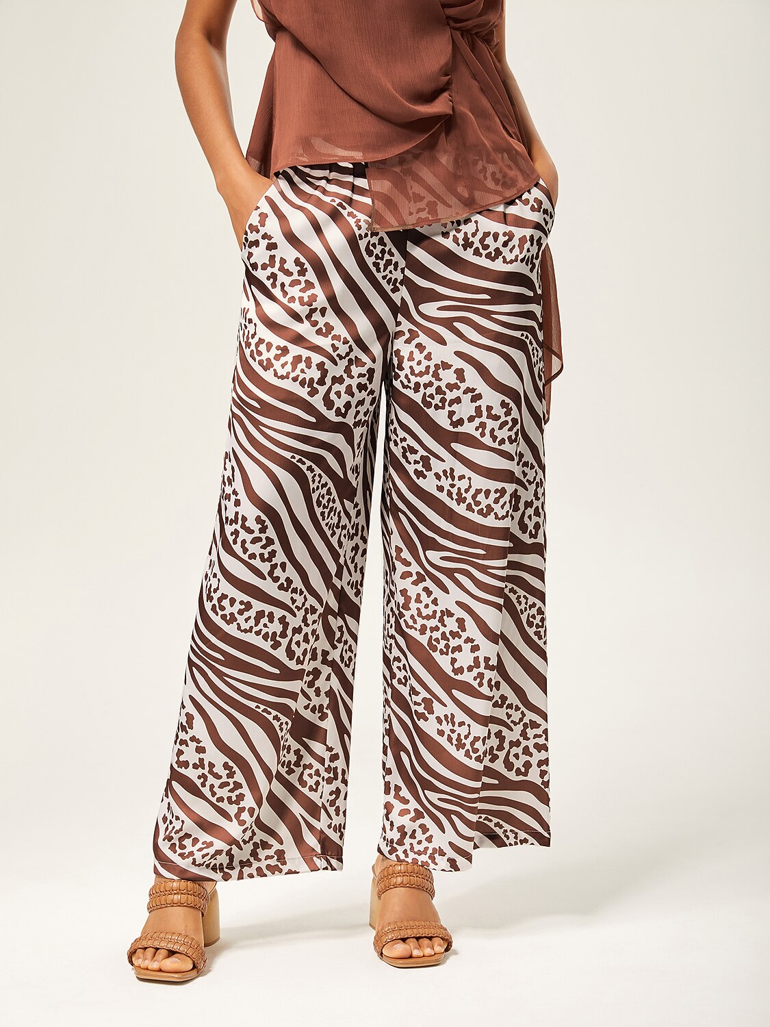 Elastic Waist Animal Print Wide-Leg Pants