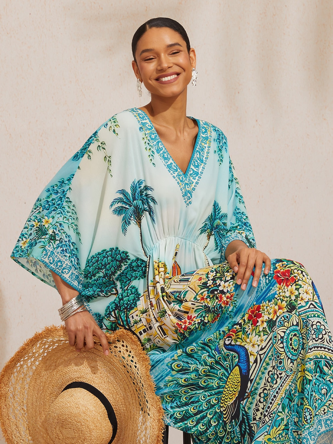 Boho Paisley Flowy Chiffon Kaftan