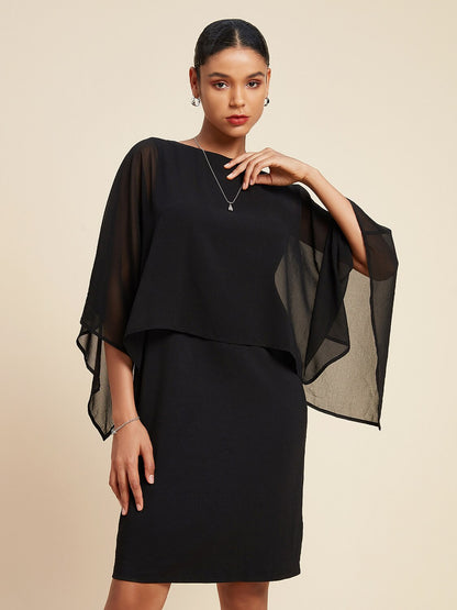 Chiffon Cape Sleeve Wedding Guest Mini Dress