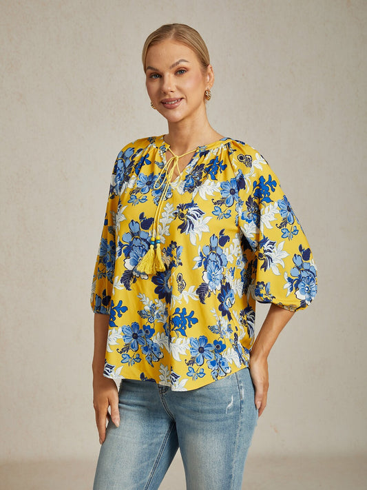 Floral Self-Tie Sleeve Top