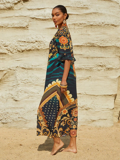 Emerald Empress Flowy Chiffon Straight Maxi Dress