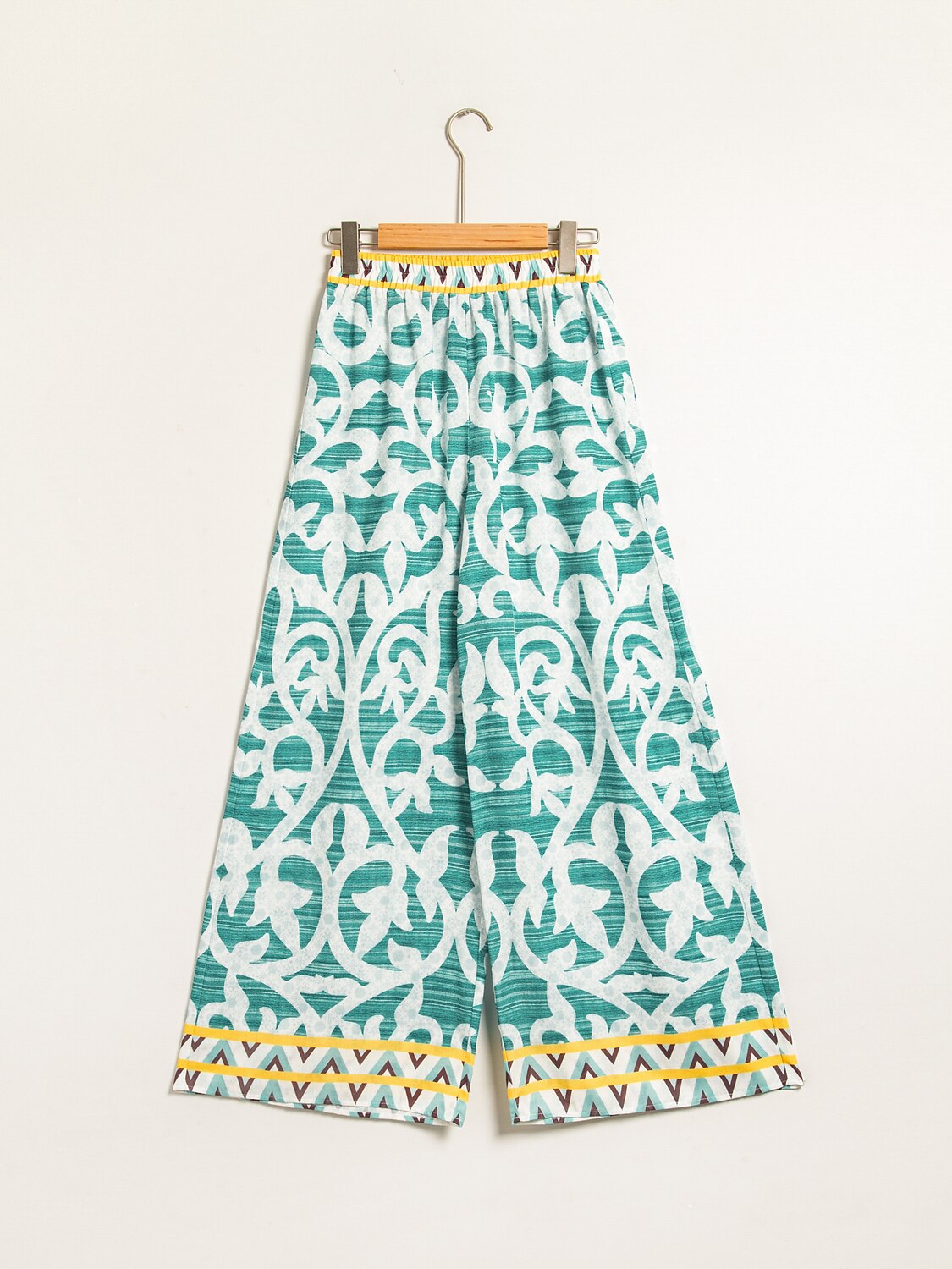 Casual Folk Print Linen Like Wide Leg Pants